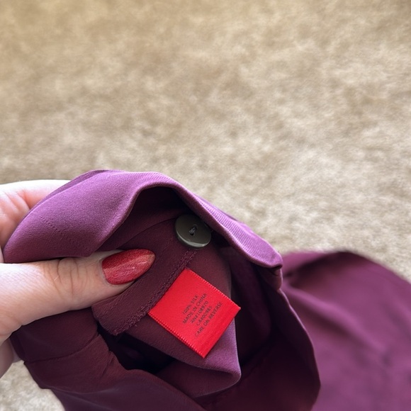 Z Spoke Zac Posen Silk Burgundy Red Pleated Cuff Ankle Straight Leg Trousers - Picture 8 of 12